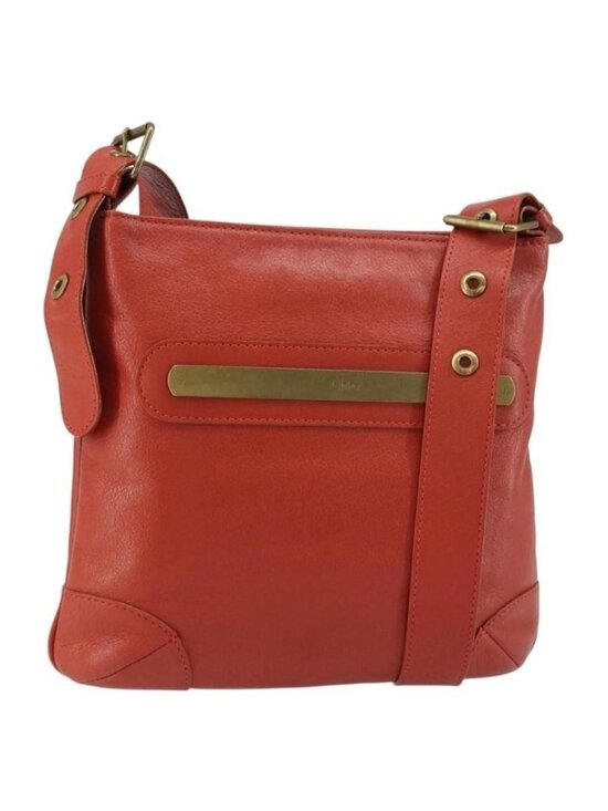 Authentic Chloe Shoulder Bag Leather Orange